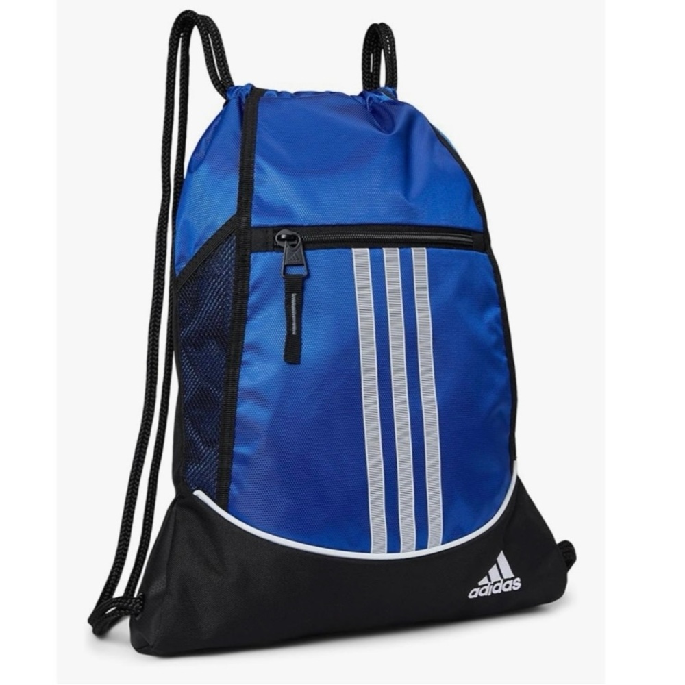 Adidas Blue and Black Backpack with White Stripes